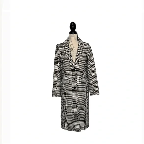 H&M Coat Long Classic & Chic Wool Black White Houndstooth NWOT Sz 2 XS S - Picture 11 of 11
